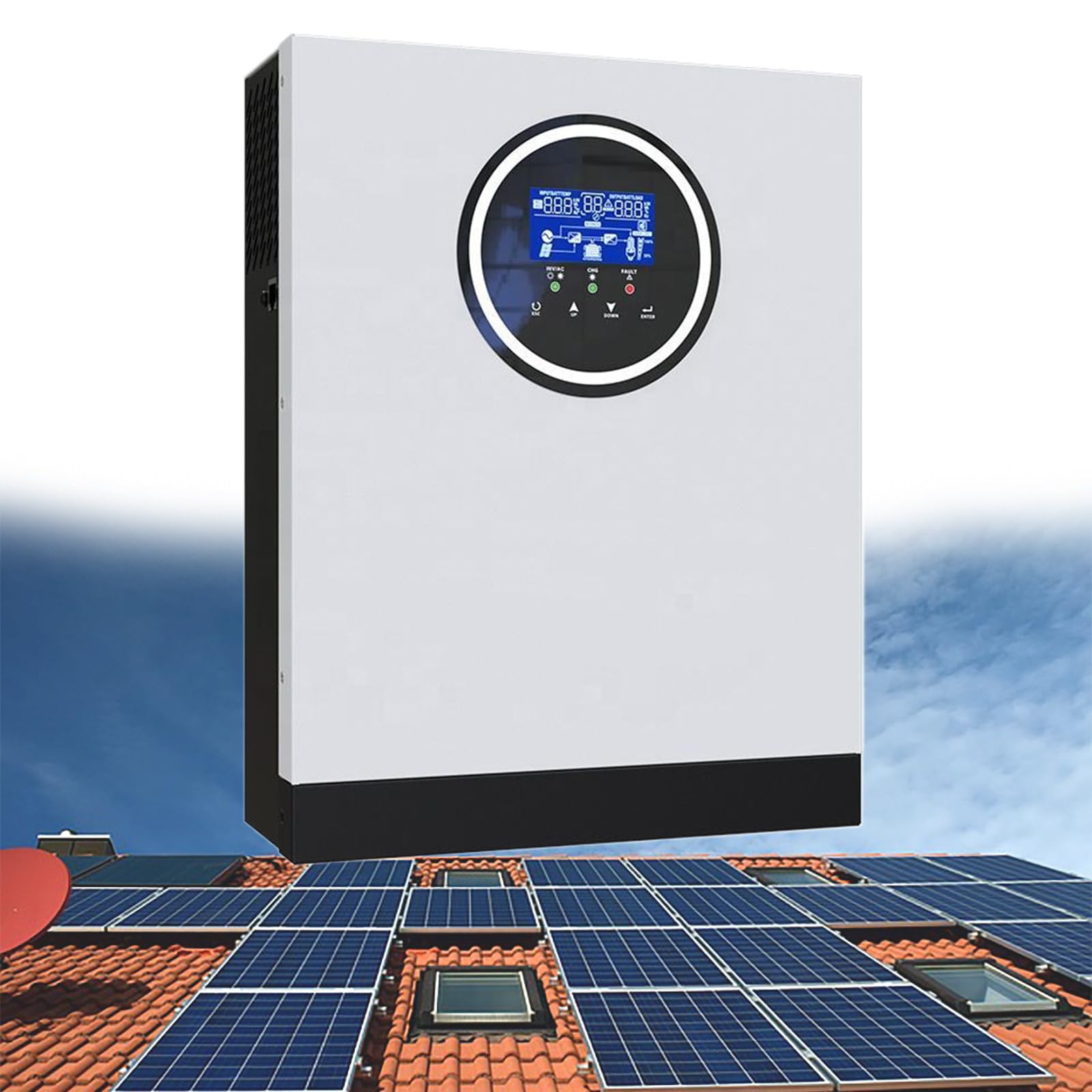Inverter Solare Ibrido da 3000 W, Inverter da 24 V CC a 220 V CA, con Regolatore MPPT da 80 A, Ingresso FV Massimo 3 kW, 450 V CC, per Aree Fuori Rete, Casa, Ufficio