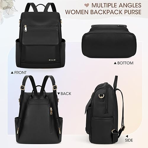 Miniatura 8 de NUBILY Mochila de cuero antirrobo para mujer, mochila de viaje, impermeable, casual, mochilas de moda, Negro -, Moda