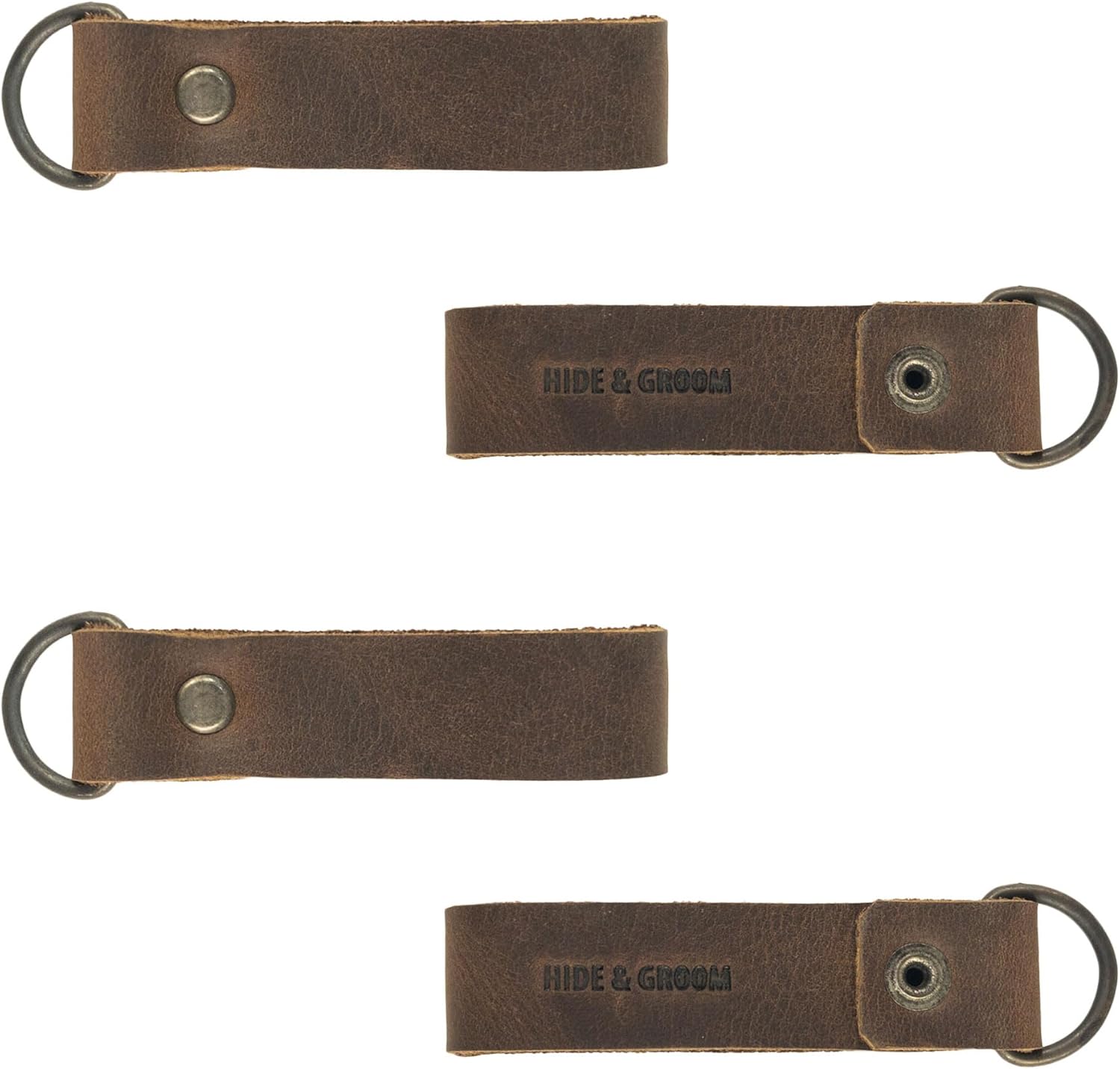 Hide & Groom, Set of 4 Riveted Suspender Loop Attachments for Groomsmen, Ideal for Wedding Ceremonies, Dinner Parties, Formal Wear, Full Grain Leather, Handmade Accessories, Bourbon Brown