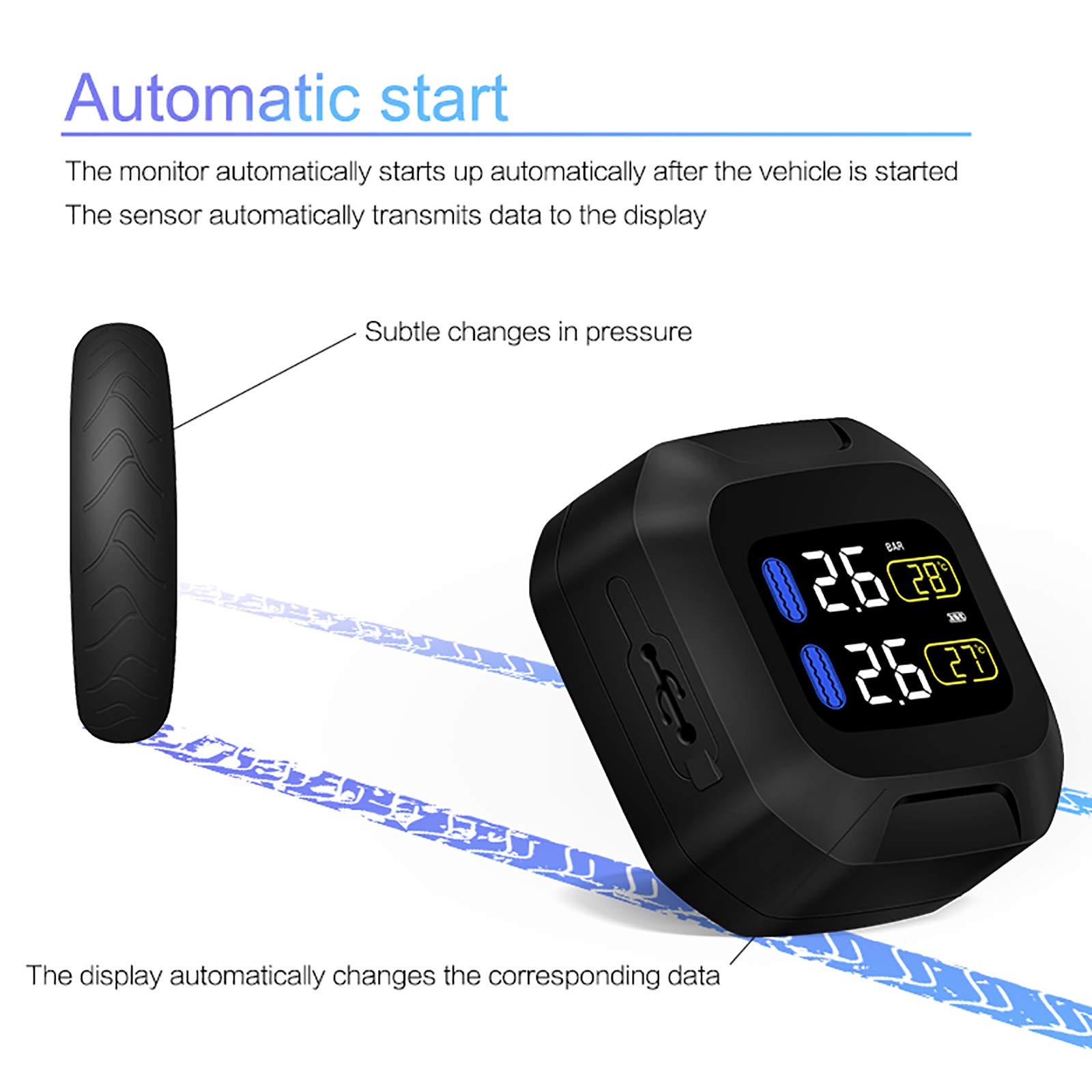 Sistema di monitoraggio della Pressione dei Pneumatici per Moto TPMS Wireless TPMS, IP5K4K Kit da monitoraggio in Tempo Reale Impermeabile IP5K4K 4,5 "con 2 sensore (Color : WI1)
