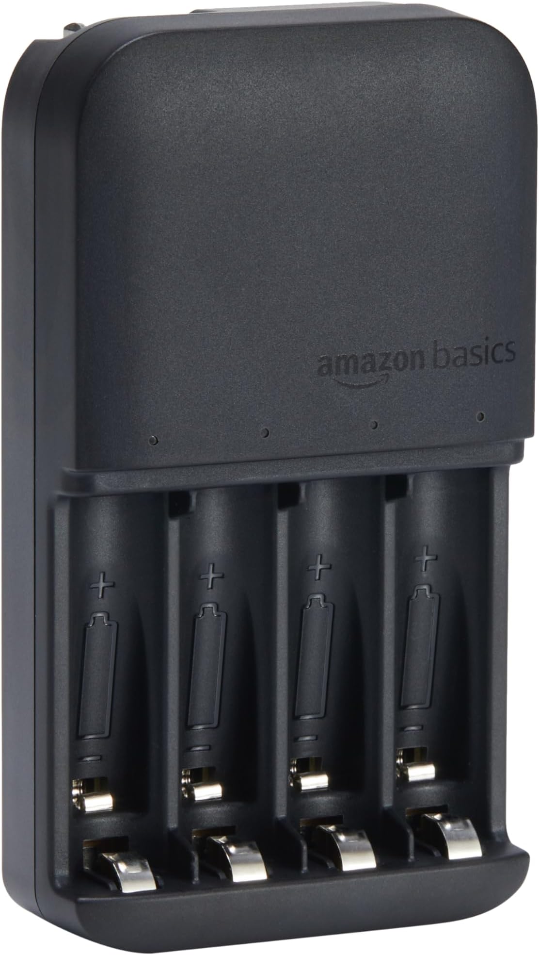 Amazon Basics Smart Battery Charger for Rechargeable AA and AAA NiMh Batteries, 4-Bay, Fast Charging with LED Indicators, Overcharging Protection, NA Plug, Black
