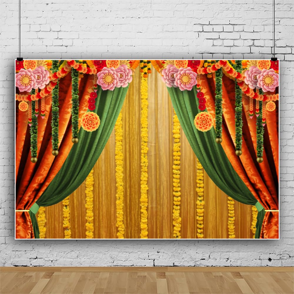 Indian Pooja Backdrop Decorations Loctus Flowes Curtain Diwali Traditional Festival Ganpati Hindu Puja Backdrop for Wedding Party Bridal Shower Background Religious Photo Supply Vinyl 12x8ft