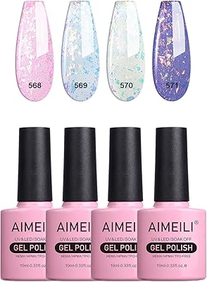 AIMEILI Gel Nail Polish Hema Free Gel Polish 4 Colors Pink Purple Blue Silver Glitter Gel Nail Kit Shining Nails Soak Off Summer Nail Design Nail Lamp Cured Manicure Set for Women Kit Set 32