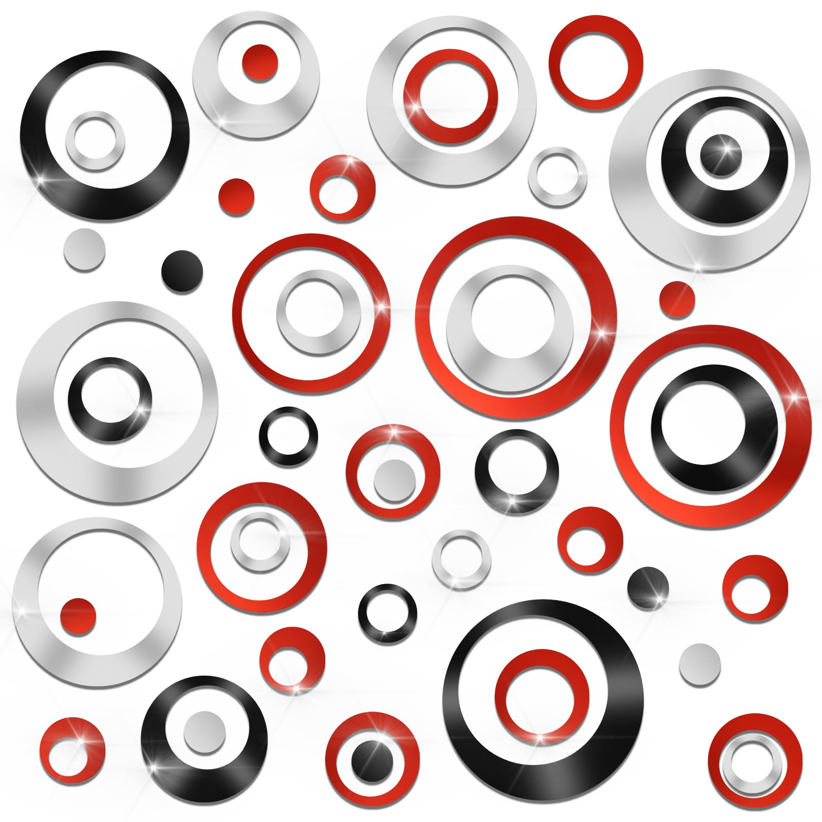 72 Pcs Acrylic Wall Stickers Circle Mirror Removable Acrylic Wall Decals Self Adhesive Non Glass Mirror Tiles for Home Living Room Bedroom Decor (Silver, Red, Black)
