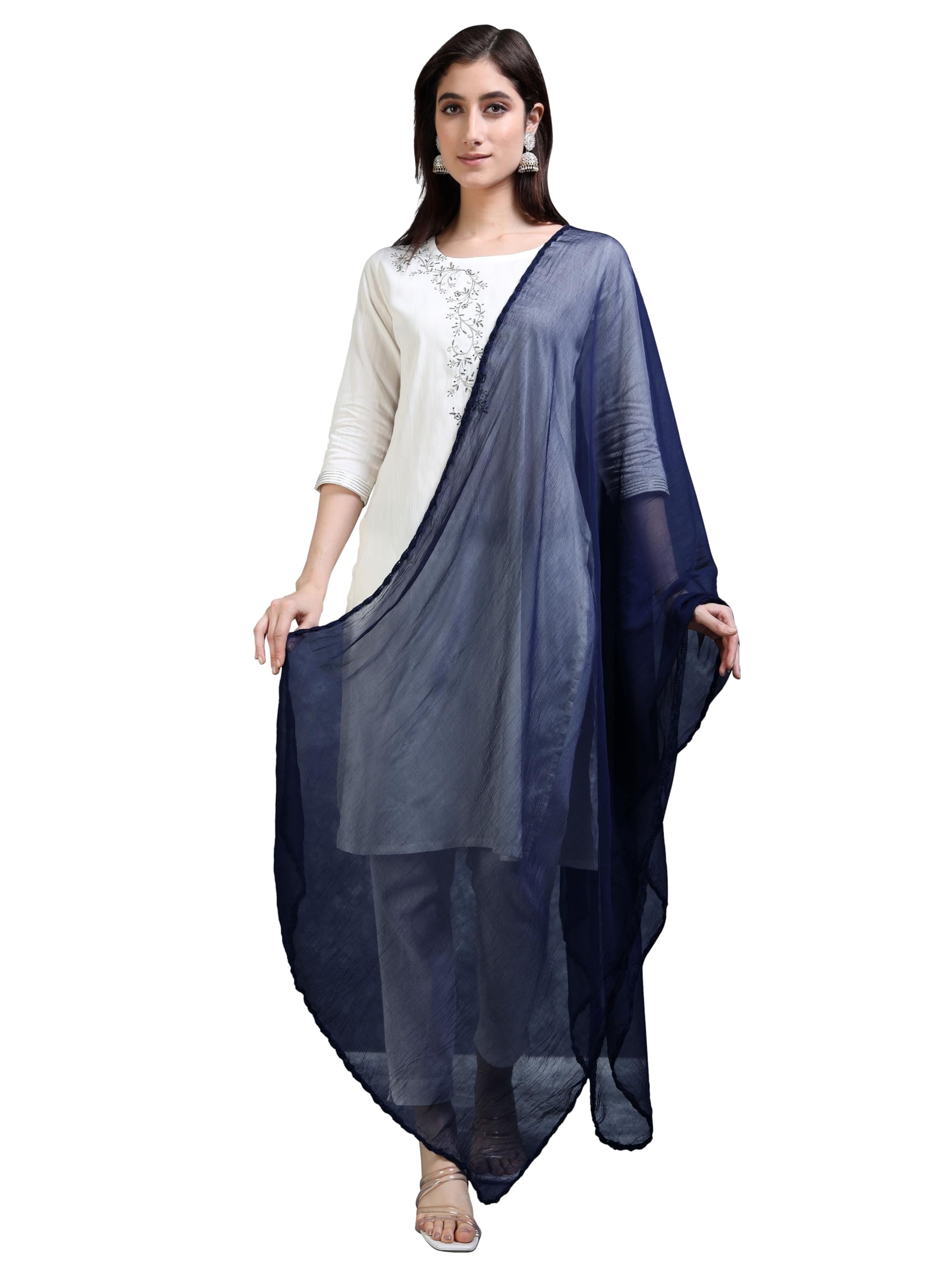 Solid Pure Chiffon Dupatta with Woven Border, 2.25 meters length (CHIFFDUP)-image-22
