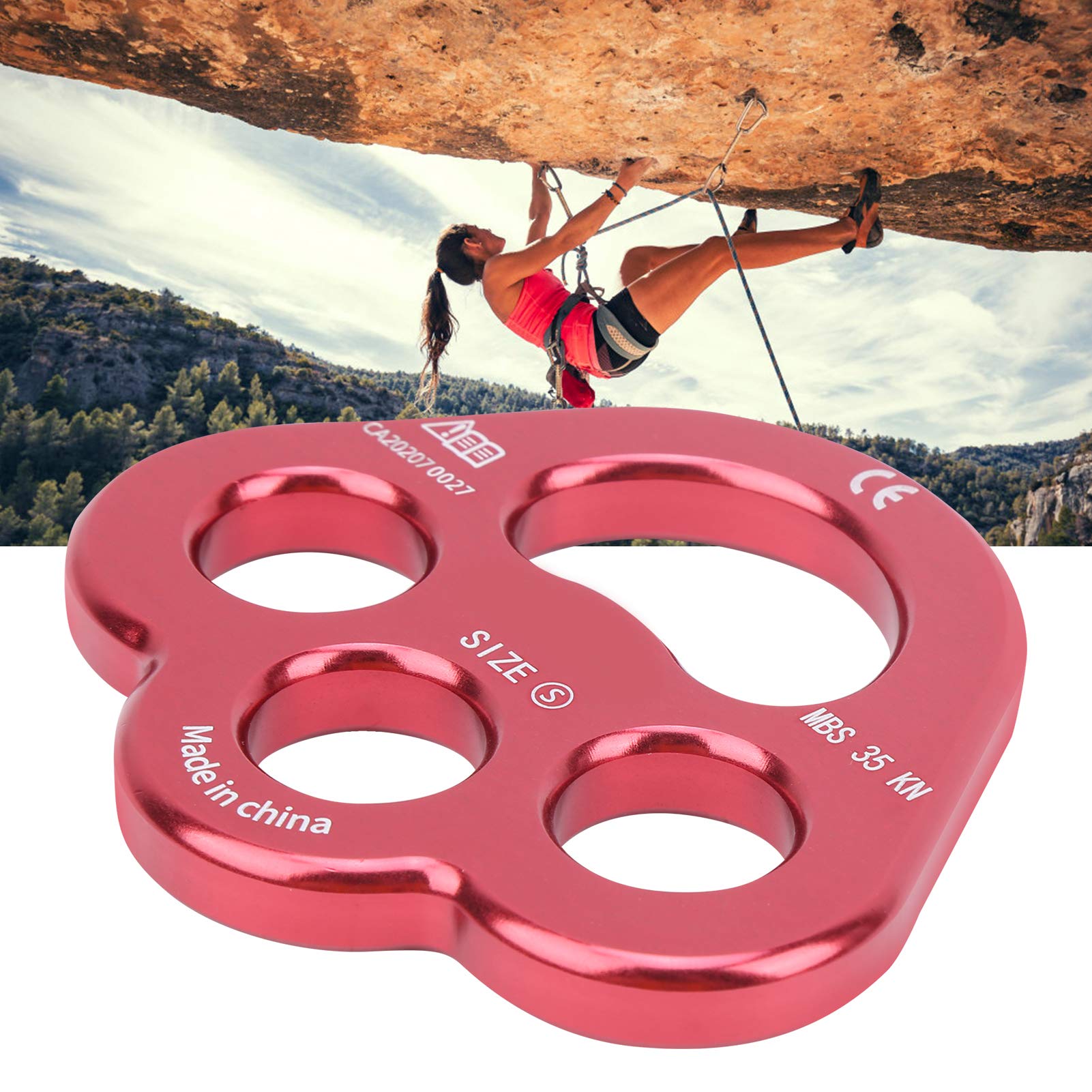 Sartiame a 3 Fori climbing Fori, Connettore divisorio Multi-Ancoraggio Piastra di Rigging Attrezzatura per Arrampicata per Alpinismo 3 Fori Piastra Arrampicata Rosso Attrezzatura