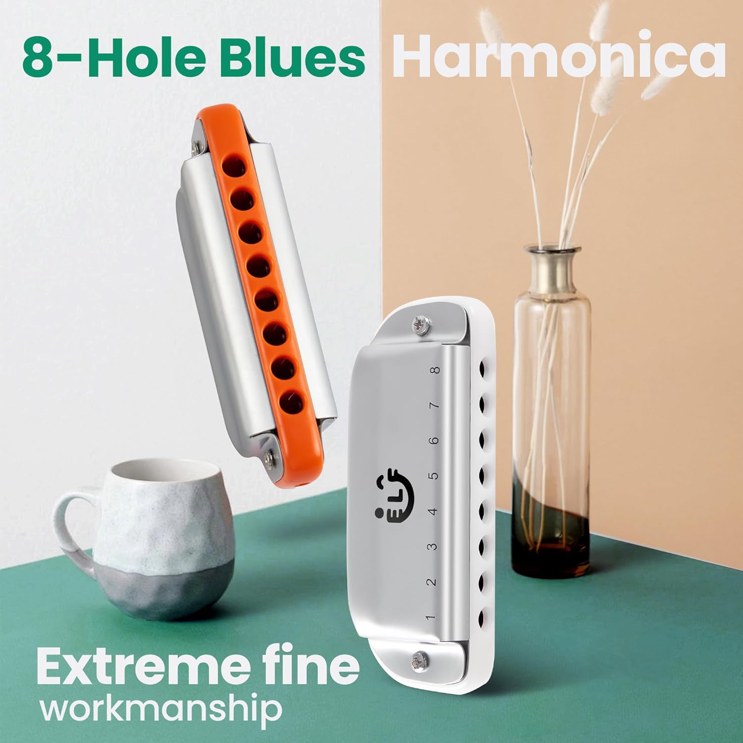 CONJURER 8 Hole Blues Harmonica for Students Adult, C Key Diatonic Harmonica Mouth Organ for Beginners Professionals, with Exquisite Case, Musical Instrument, as a Gift, Orange