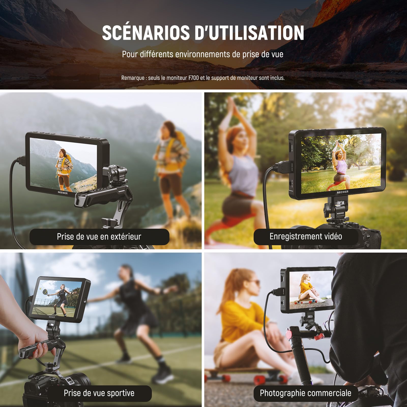 NEEWER F700 Moniteur Terrain pour Caméra 7",écran Tactile IPS HD 2000nit 1920x1080 avec 3D LUT,Boucle d'Entrée/Sortie HDMI 4K avec Peak Focus DSLR Video Assist HDR Waveform,2 Batteries NP-F750 & Câble