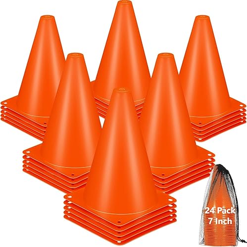 Cones Sports for Kids, Small Training Cones Set for Soccer Practice, 24 Pack 7 Inch Agility Field Cone Marker for Football Basketball Drills,