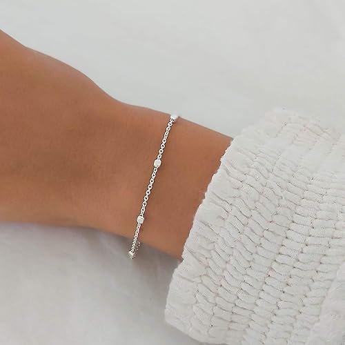 Miniatura 12 de Annika Bella Silver Bracelet, 6.5-7.5 Inches Hand Chain, 925 Silver Stackable Bracelets for Women, Valentines Day Gift, Jewelry for Teens