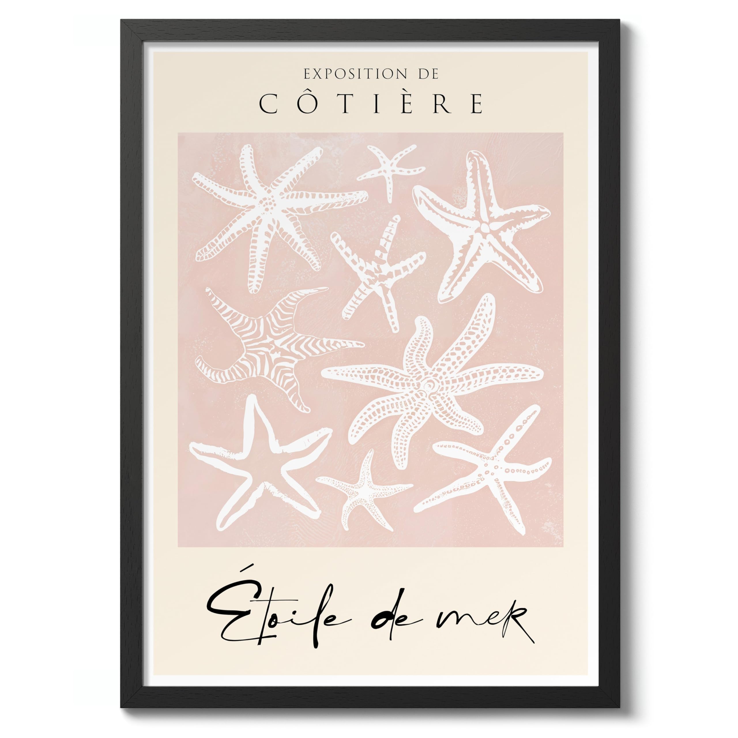Starfish Nautical Exhibition Art Print, Vintage Botanical Prints, Retro Sealife Oceanography Illustration Wall Art Pictures, Nature Bathroom Home Decor, A1 (Black Frame) - 86.9x62.4cm — image 1