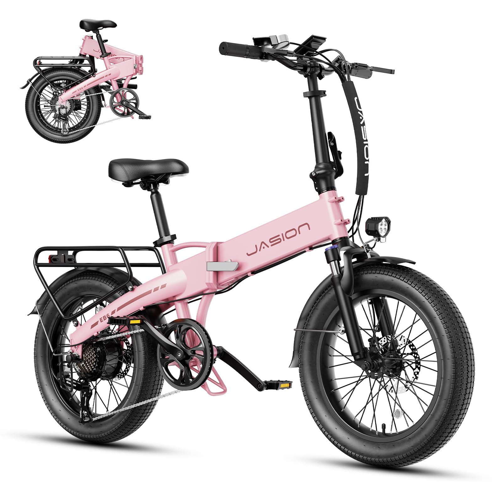 Jasion Electric Bike for Adults, 1000W Peak Motor Foldable Ebike, Aluminum 20'' Fat Tire Electric Bicycle Built-in 48V Removable Battery, EBS Commuter