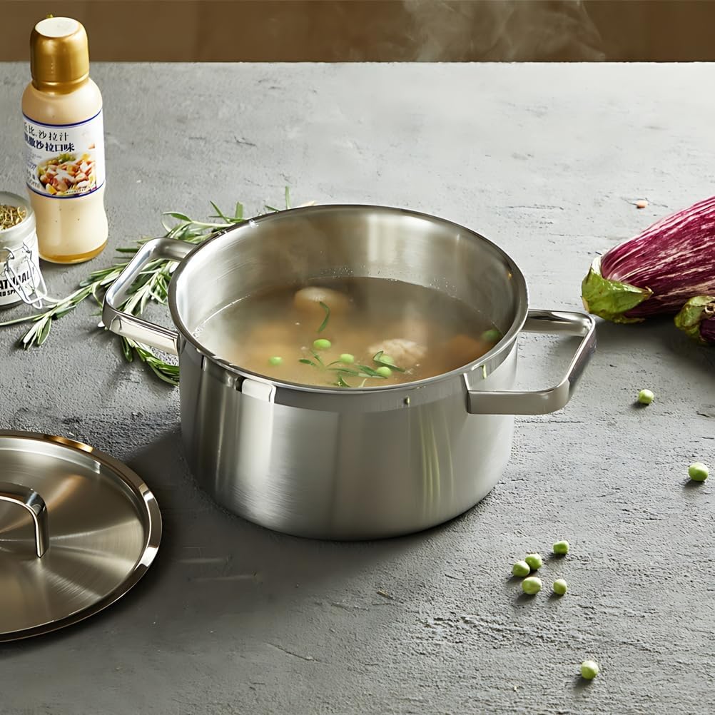 Braiser Pan with Lid Stainless Steel - Matte Polished Braiser with Stainless Steel Lid - Heavy Weight Braising Pan Non Toxic Induction