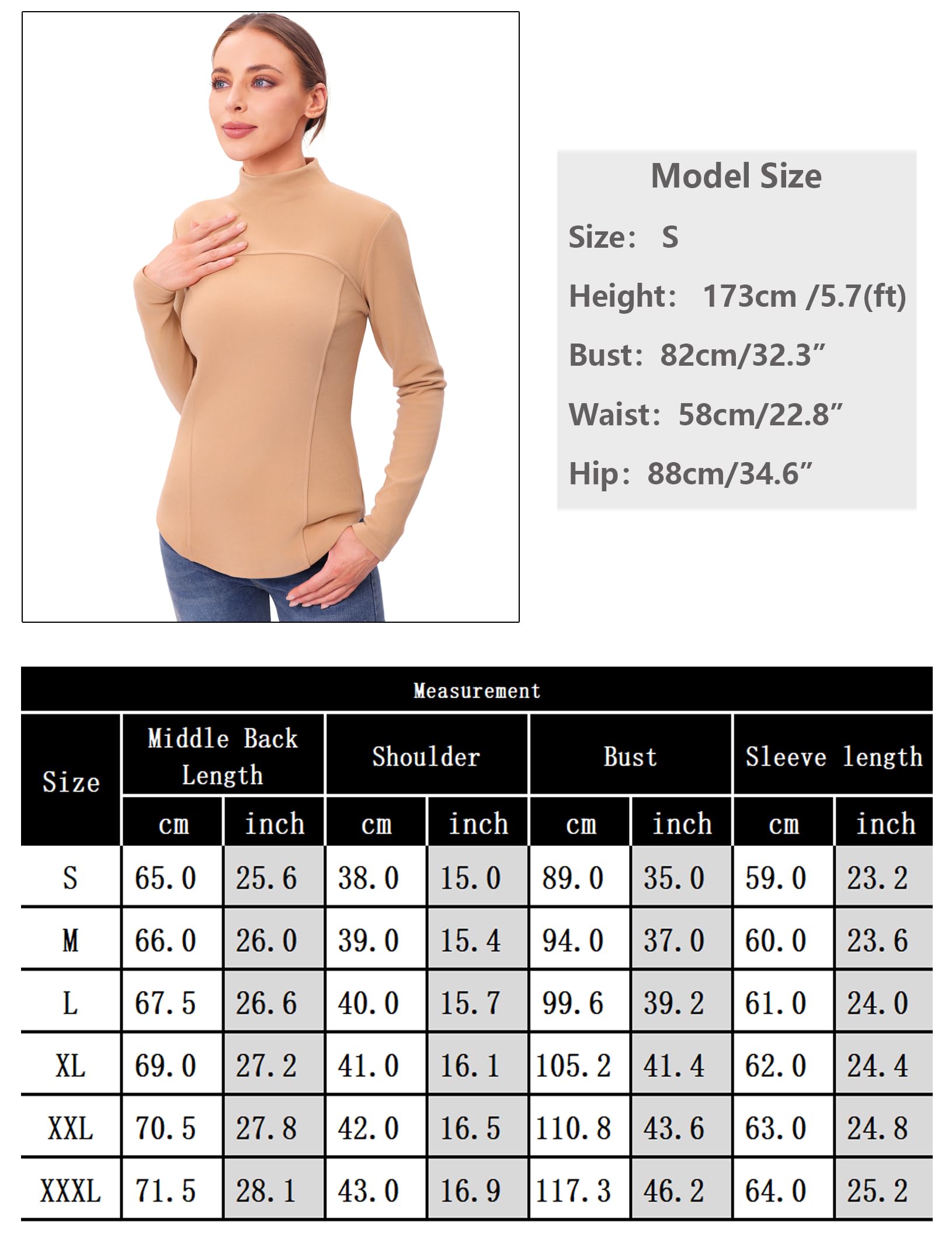 Camiseta Termica Mujer de Manga Larga con Cuello Alto Ropa Térmica Mujer Otoño Invierno Básica Sólido Térmica Top S-3XL