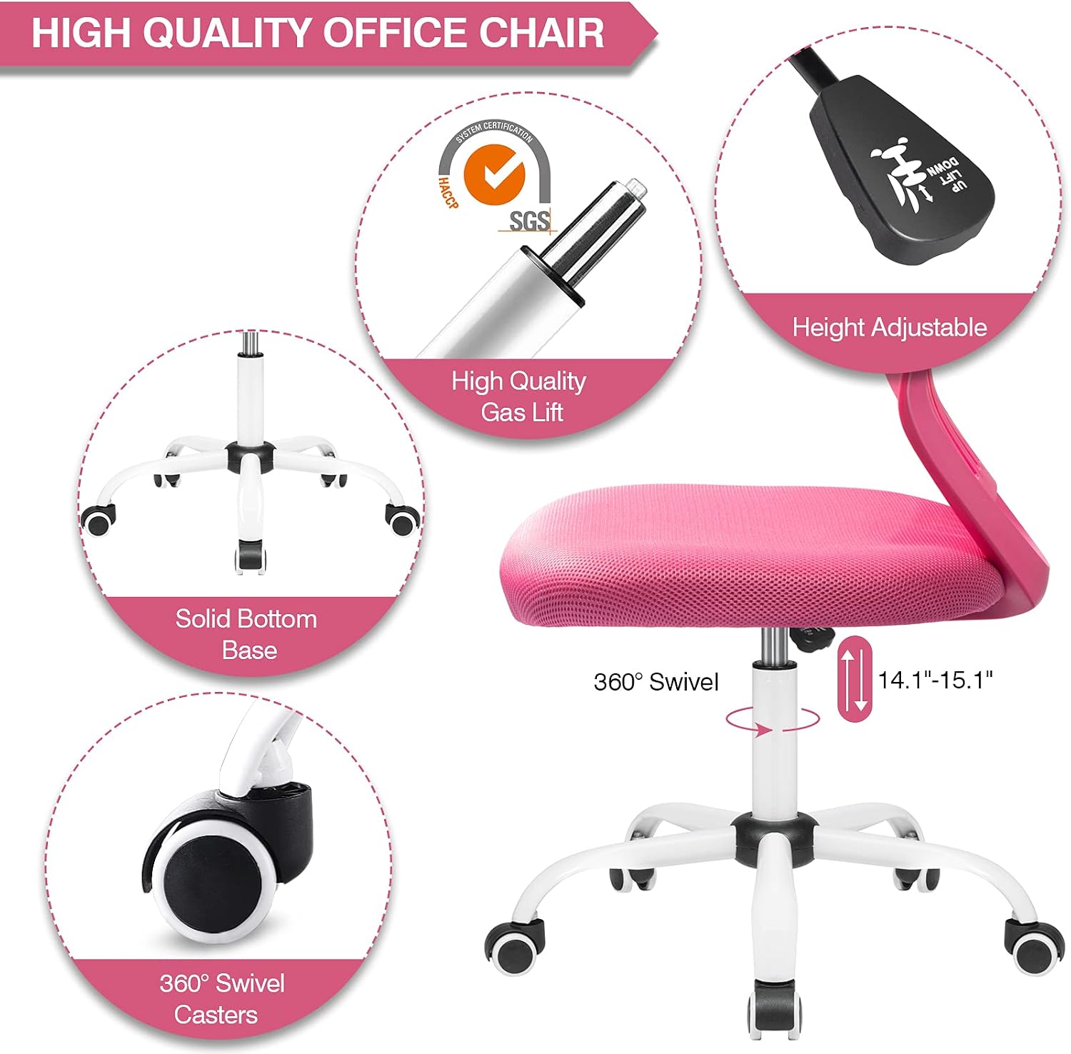 BOSSIN Task Chair Armless Office Chair Mesh Computer Chair Small Desk Chair with Back Support Adjustable Swivel Home Chair for Work Spaces(Bright Red)