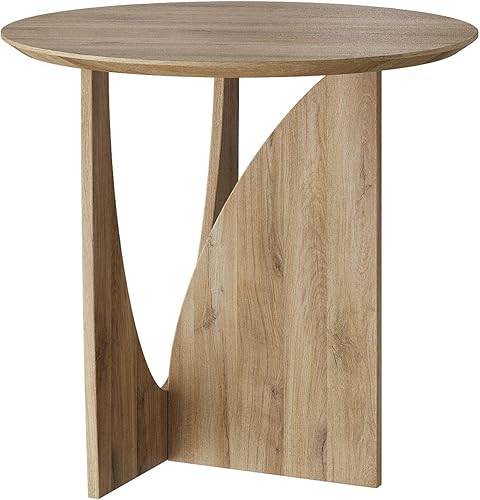 Mesa auxiliar redonda, mesa auxiliar estética moderna con chapa de roble, mesa decorativa de madera para sala de estar, dormitorio (A, natural)