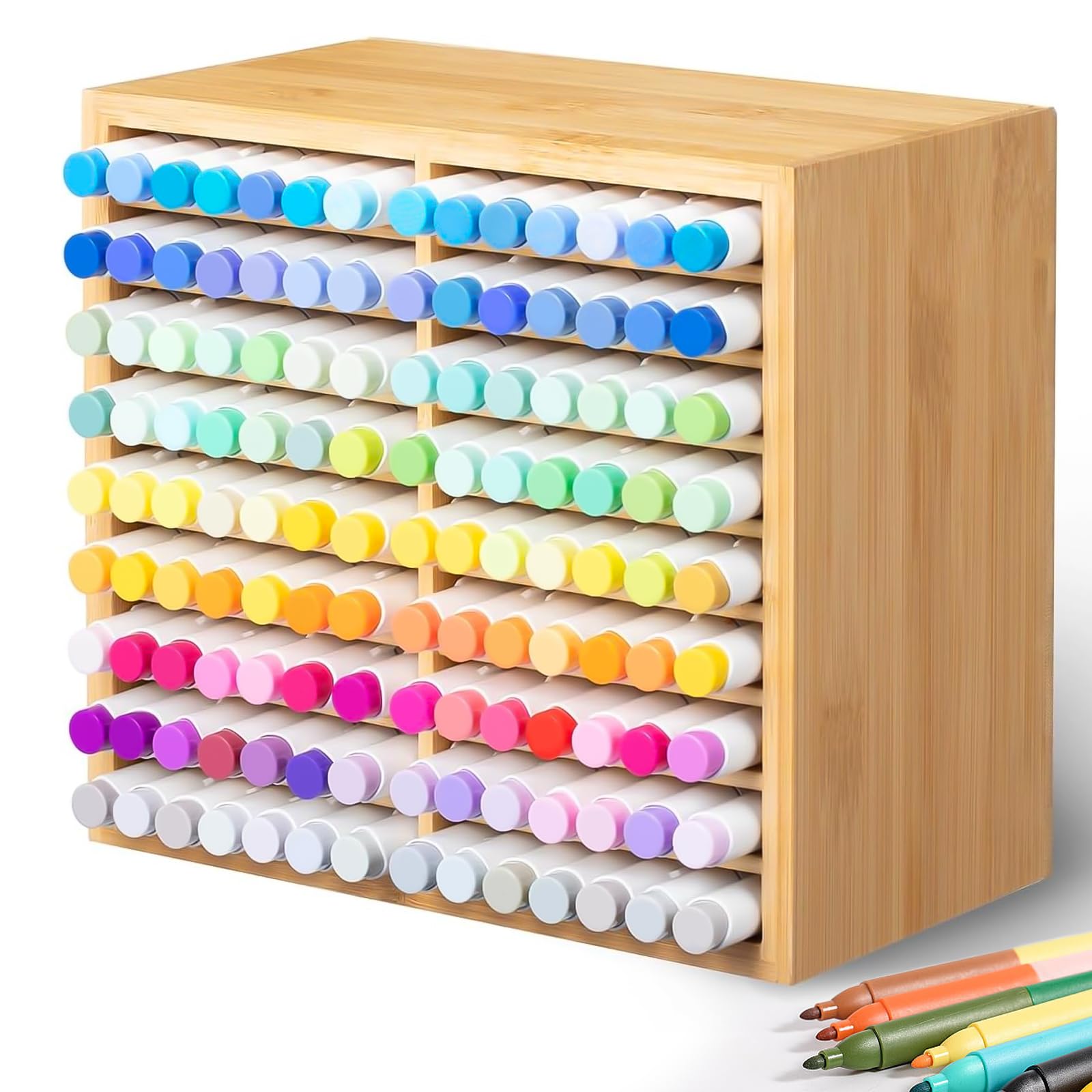 ALLILUYAA Organizador Rotuladores hecha de bambú, Portalapices Escritorio, bambú Organizador Lapices, por rotuladores, bolígrafos, lápices, pinceles artísticos, por decoración de la oficina del aula