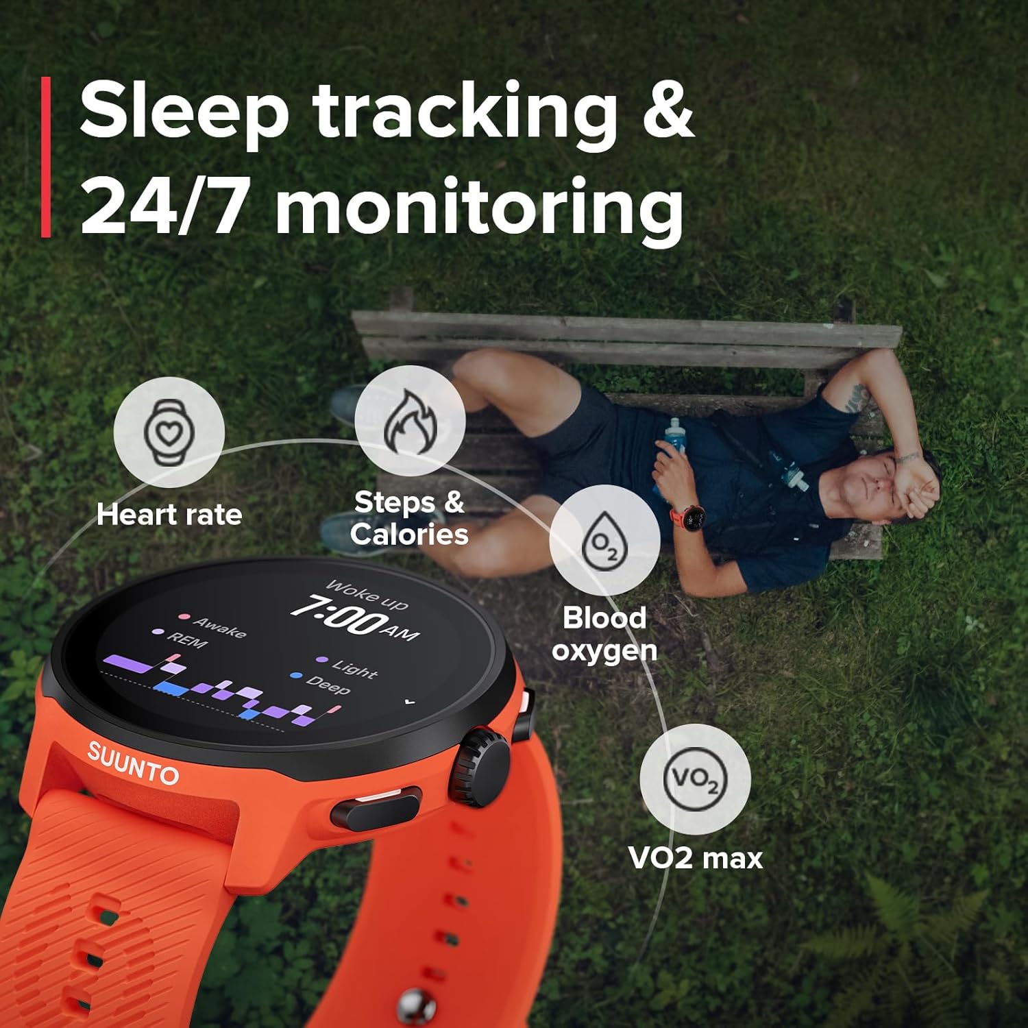 SUUNTO Run Sport Watch, Running GPS Watch Orange (w/Silicone Strap) & SUUNTO 22 ATH8 Silicone Strap Orange S+M