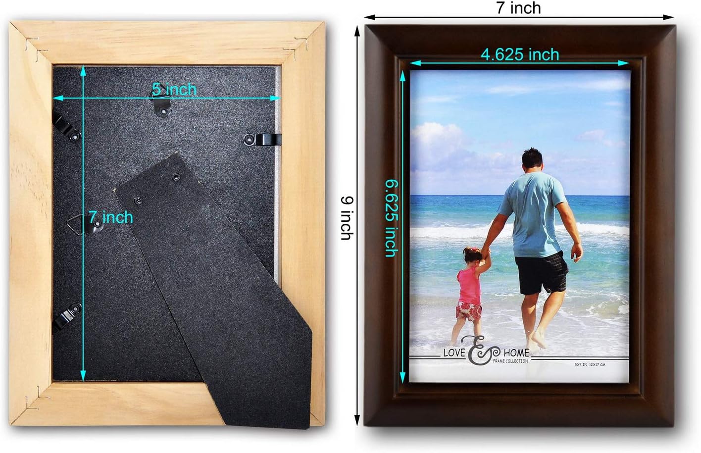 Spiretro 5 x 7 inch Classic Curve Wide Molding, Natural Solid Wood Picture Frame with Real Glass, Vertical and Horizontal for Tabletop or Wall Decor Display Photo Frame, Plain Honey Brown : Everything Else