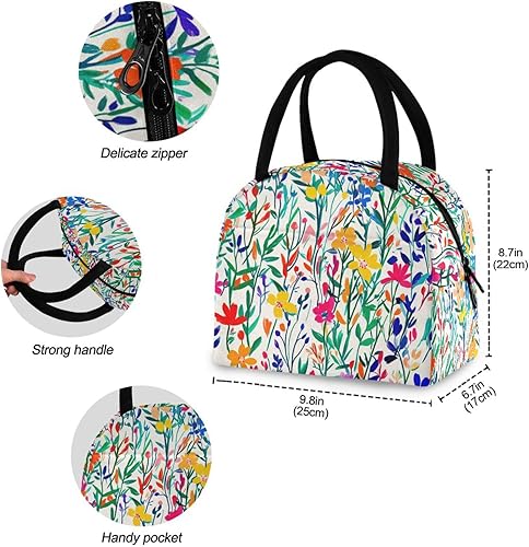 Miniatura 4 de Flores Coloridas a prueba de fugas Comida Preparación Bolsa de almuerzo Bolsas de almuerzo para Adolescente para Picnic bolso de almuerzo para mujer