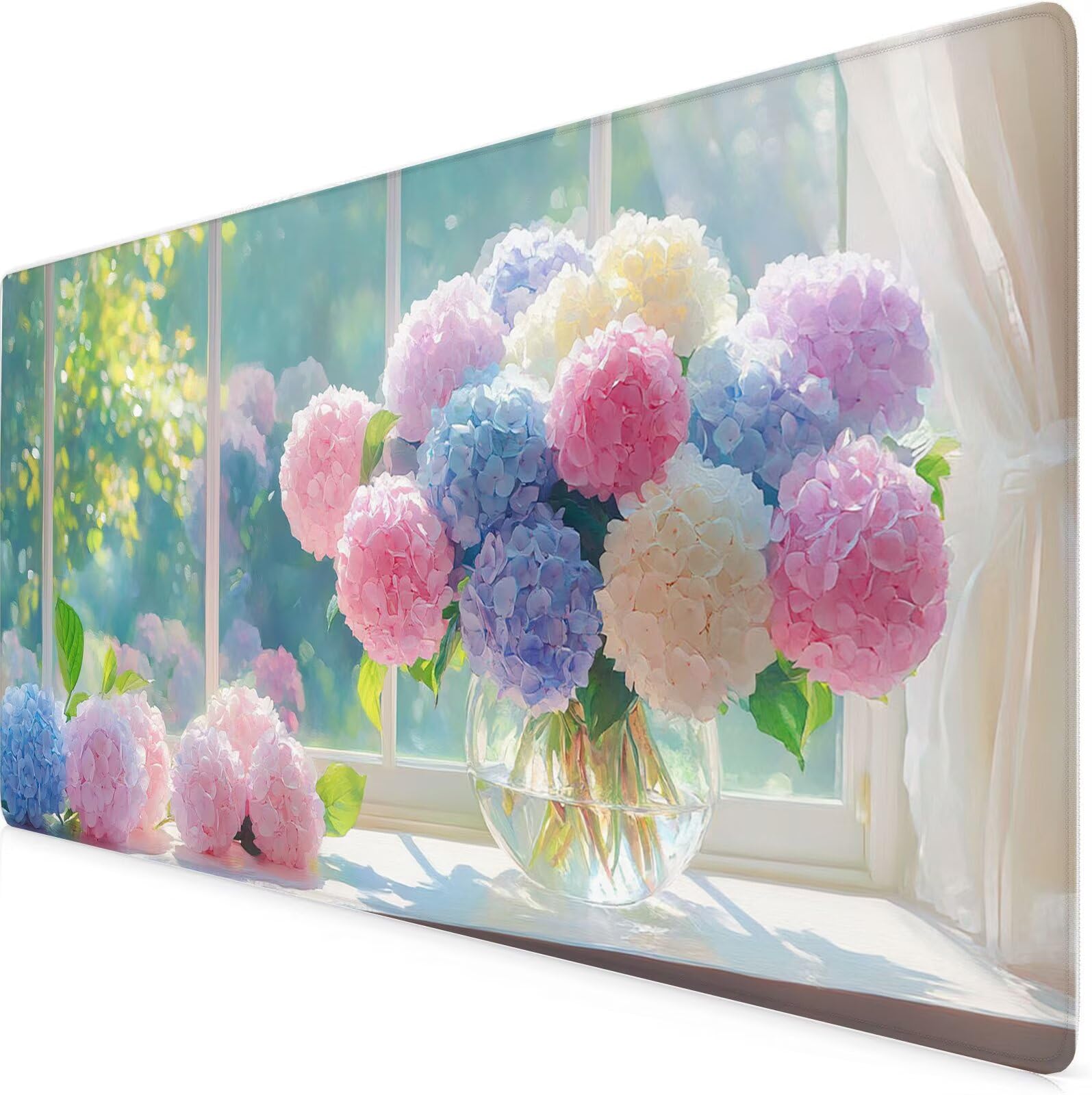 Podkładka pod mysz 1500 x 800 x 3 mm żółta podkładka pod mysz na biurko hortensja antypoślizgowa wodoodporna, zmywalna gumowa podstawa, ulepszona szybkość i precyzja, podkładka pod mysz do ochrony