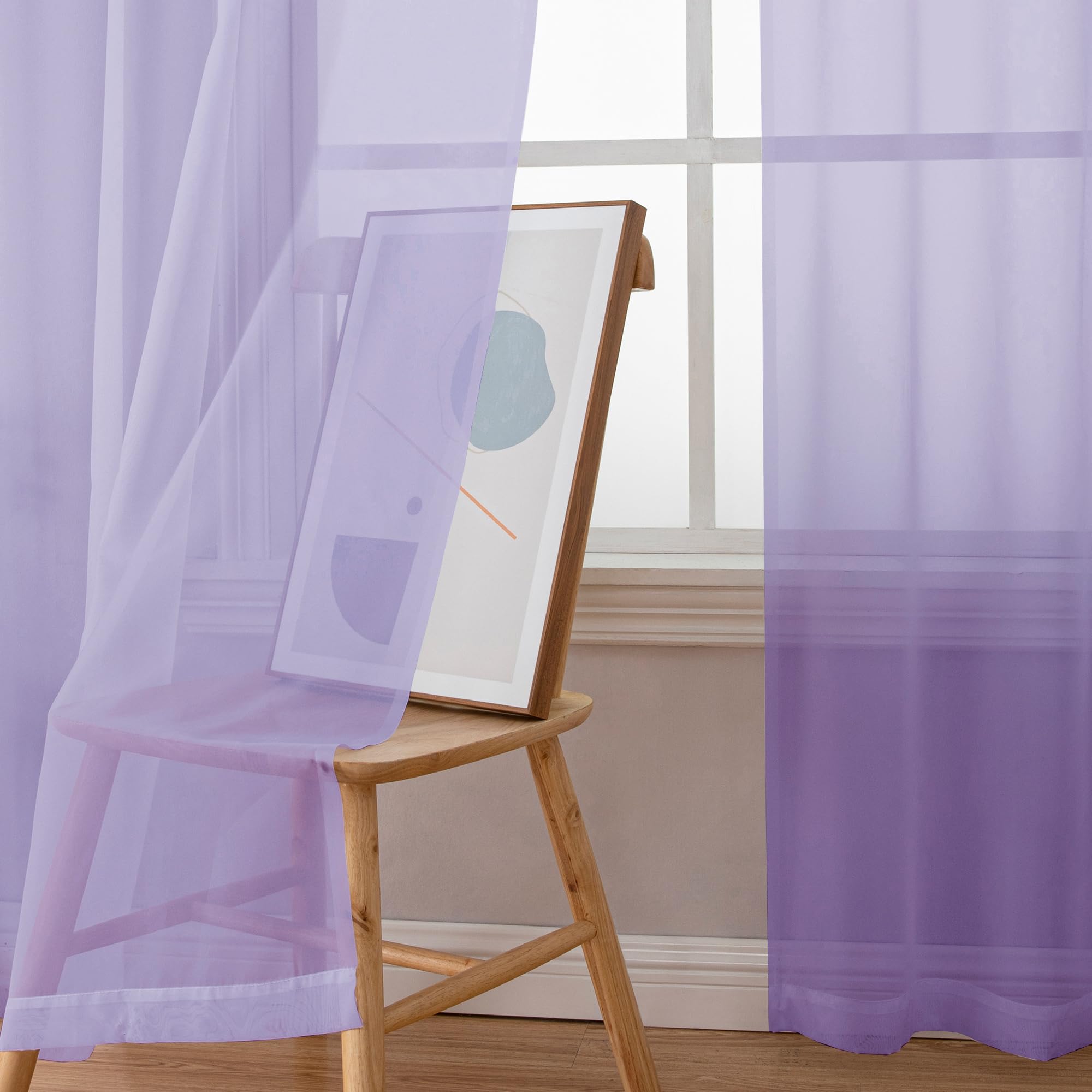 Simplebrand Lavender Sheer Curtains 63 Inch Length 2 Panels, Rod Pocket Solid Color Window Sheer Curtain Panels - Image 4