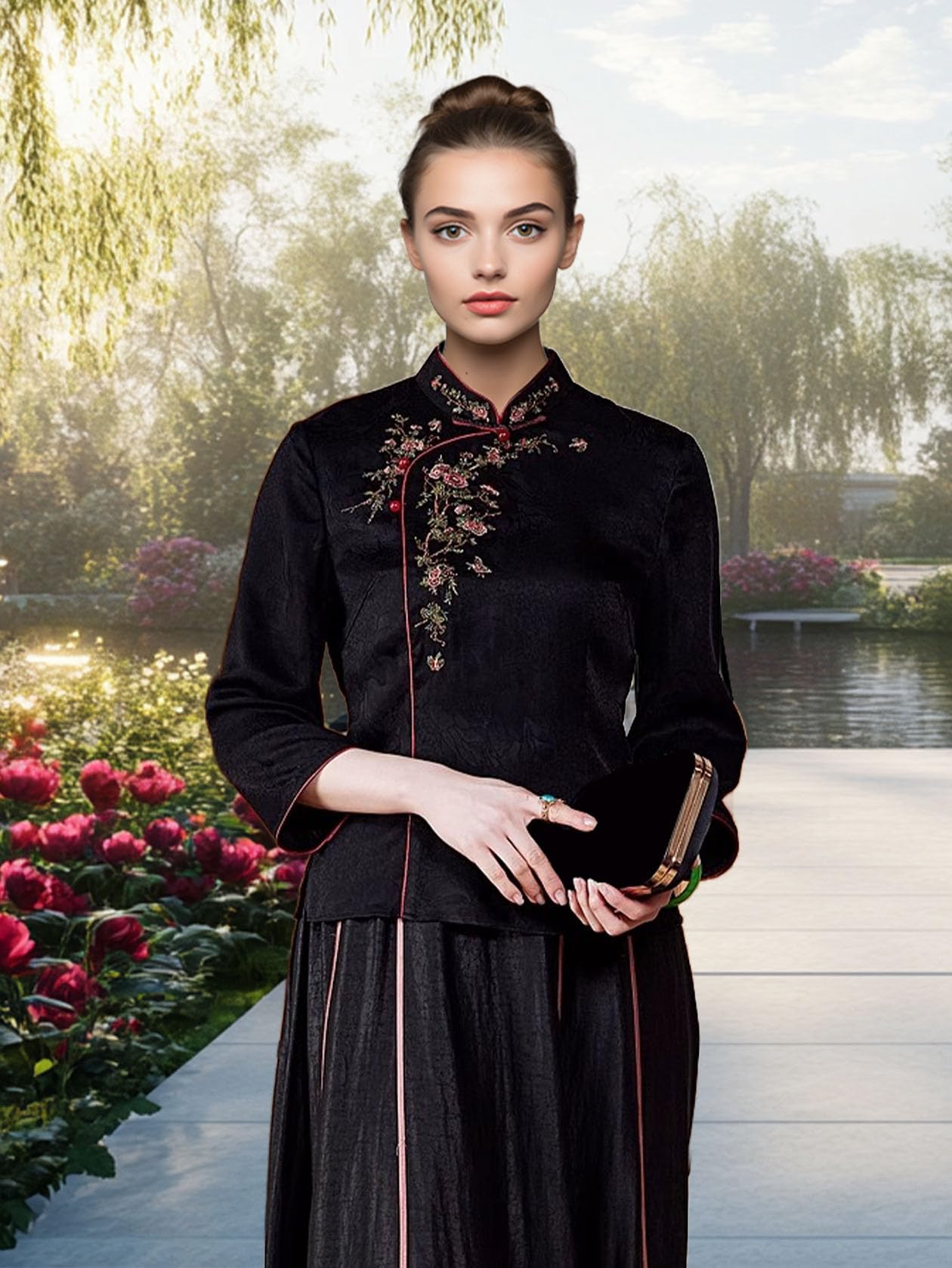 HangErFeng Blouse jacquard brodée en soie parfumée nuage 318
