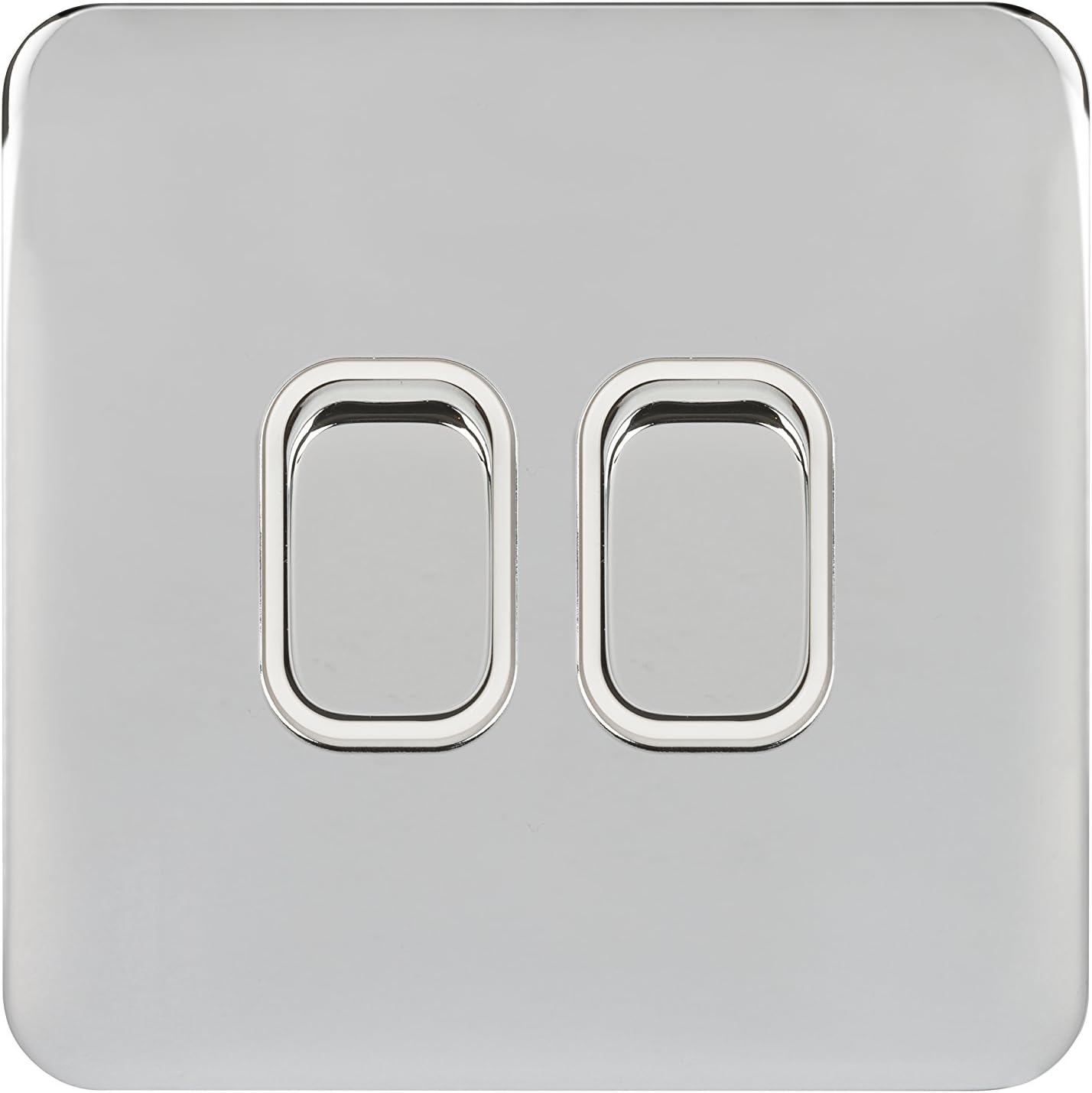 Lisse Screwless Deco - Double 2 Way Light Switch, 10AX, GGBL1022WPC, Polished Chrome with White Insert