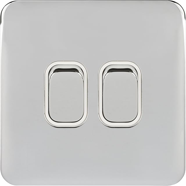 Schneider Electric Lisse Screwless Deco - Double 2 Way Light Switch, 10AX, GGBL1022WPC, Polished Chrome with White Insert