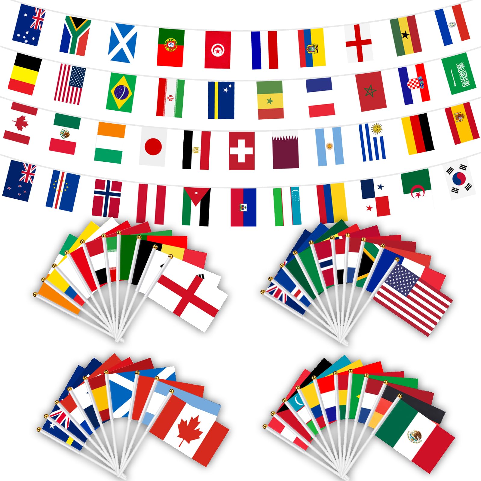 Drapeau pour Coupe du Monde 2026 AhfuLife : 48 guirlandes et petits fanions de pays avec mât