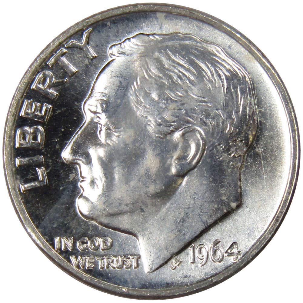 1964 D Roosevelt Dime BU Uncirculated Mint State 90% Silver 10c US Coin Thumbnail