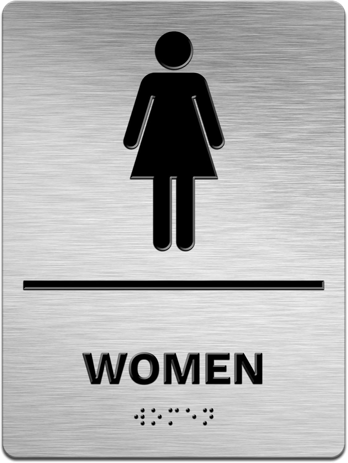 Modern Office Business Restroom Sign - Women - 6"x8" Brushed Steel Look - ADA Compliant