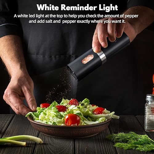 Miniatura 4 de Molinillo de pimienta eléctrico, molinillo de sal a pilas, molinillo de pimienta automático con luz LED, control de botón con una sola mano, grosor