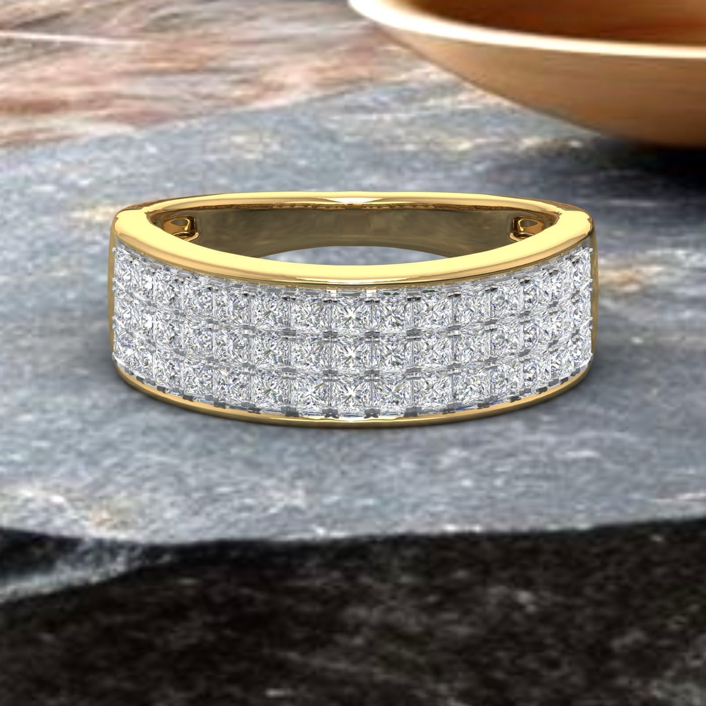 1 Carat 3-Rows Unisex Diamond Wedding Band Ring in 14K Gold (I1-I2 Clarity)
