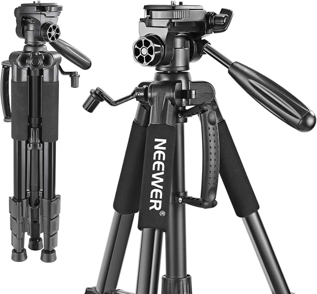 Neewer Portable Camera Tripod for Travel Vlogging, Professional Aluminum Heavy Duty Tripods with 3-Way Swivel Pan Head, Bag for DSLR Camera DV Video Camcorder Load up to 8.8 lb/4 kg Black(SAB234)