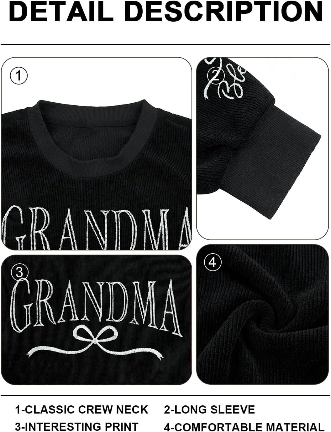 UNIQUEONE Women Grandma Sweatshirts Colorful Grandma Letter Print Embroidered Crewneck Long Sleeve Pullover Tops - Image 6