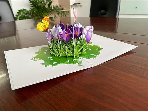 Miniatura 2 de ETA Tarjeta de felicitación desplegable 3D Flores de azafrán moradas en flor, arte de papel hecho a mano para cumpleaños, día de la madre,