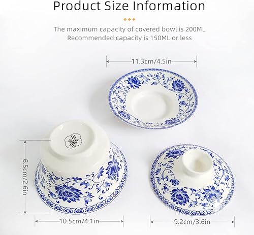 Miniatura 2 de Taza de té china Gaiwan, tazas de té Kungfu de porcelana tradicional asiática sin mango con tapa y platillo 6.8 onzas, China Classic Gaiwan (loto