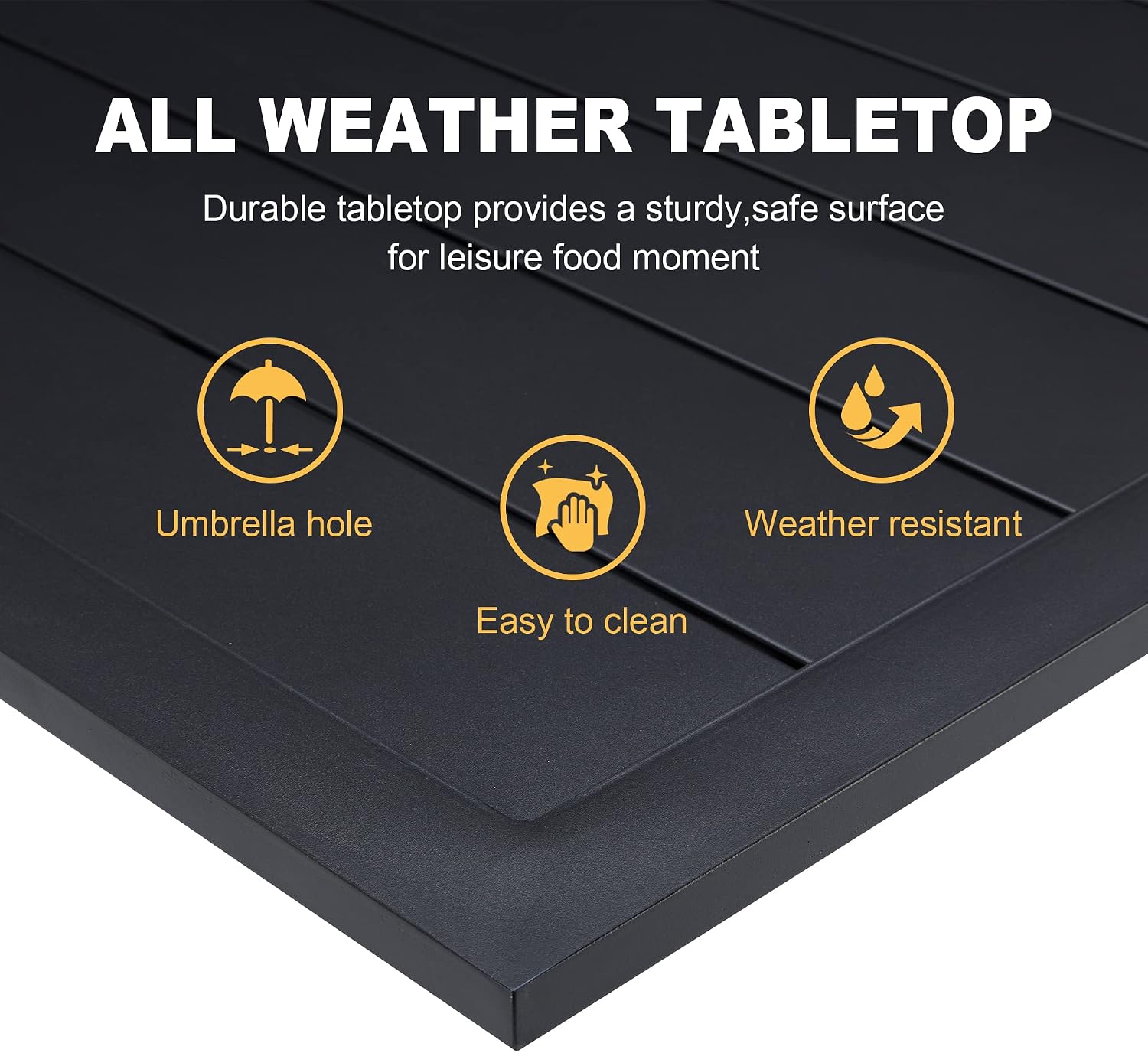 VICLLAX Patio Dining Table for 6, Metal Slatted Tabletop Sturdy Metal Frame with Umbrella Hole for Outdoor Lawn Garden, Black