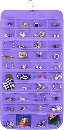 Bloss Organizador de aretes, soporte para joyas, 80 bolsillos, organizador de joyas de pared de doble cara, tela duradera para organizar collares y