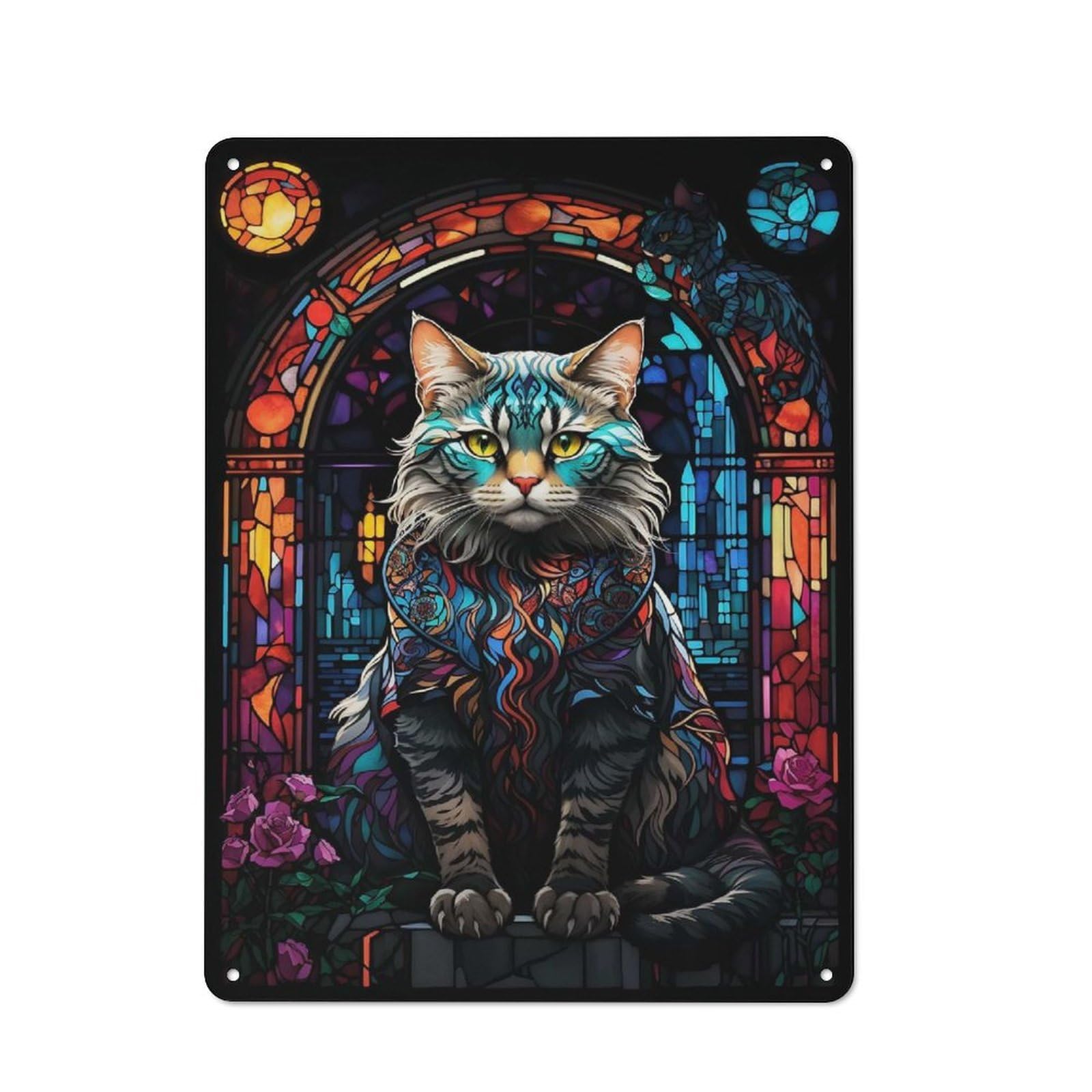 Junmoney Abyssinian Cat Abstract Tin Wall Plaque 40X30cm With For Pub Or Café, With Clear Vintage Wall Decor Character