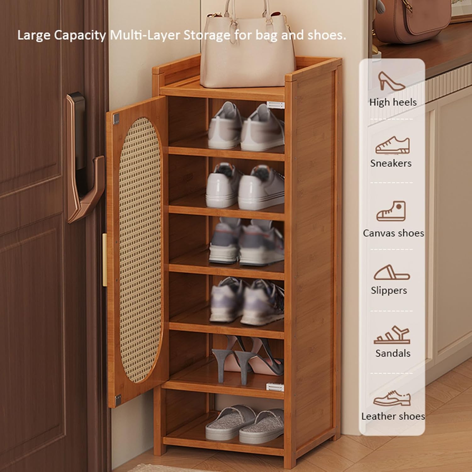 7-Tier Tall Narrow Shoes Cabinet with Removeable Shelf, Foldable Storage, Space-saving Multi-Tier Shoes Rack Storage Unit