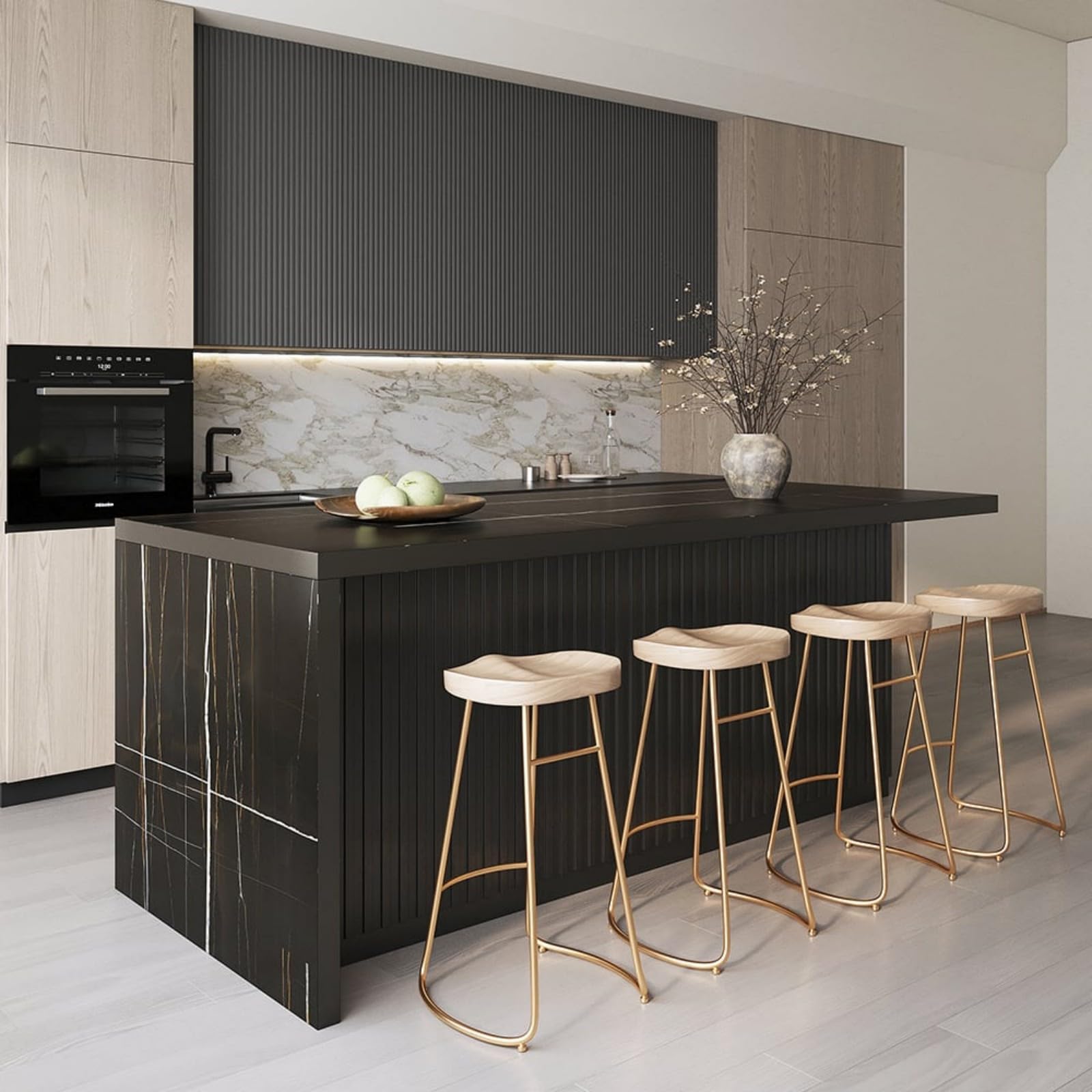 Homary Îlot Central de Cuisine avec Rangements 183 cm Noir, Meuble Îlot Moderne avec 3 Tiroirs, 2 Portes & 6 Étagères, en Bois, Résistant à l'eau, pour Salle à Manger