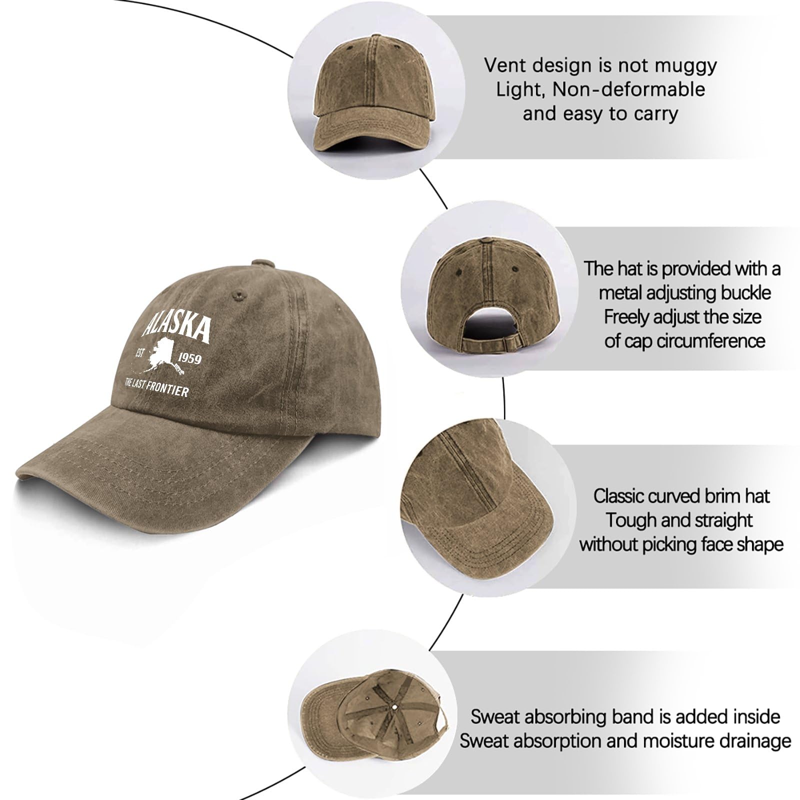 Gorra de béisbol Alaska The Last Frontier Dad para hombre, gorra de béisbol vintage ajustable, pigmento caqui 6