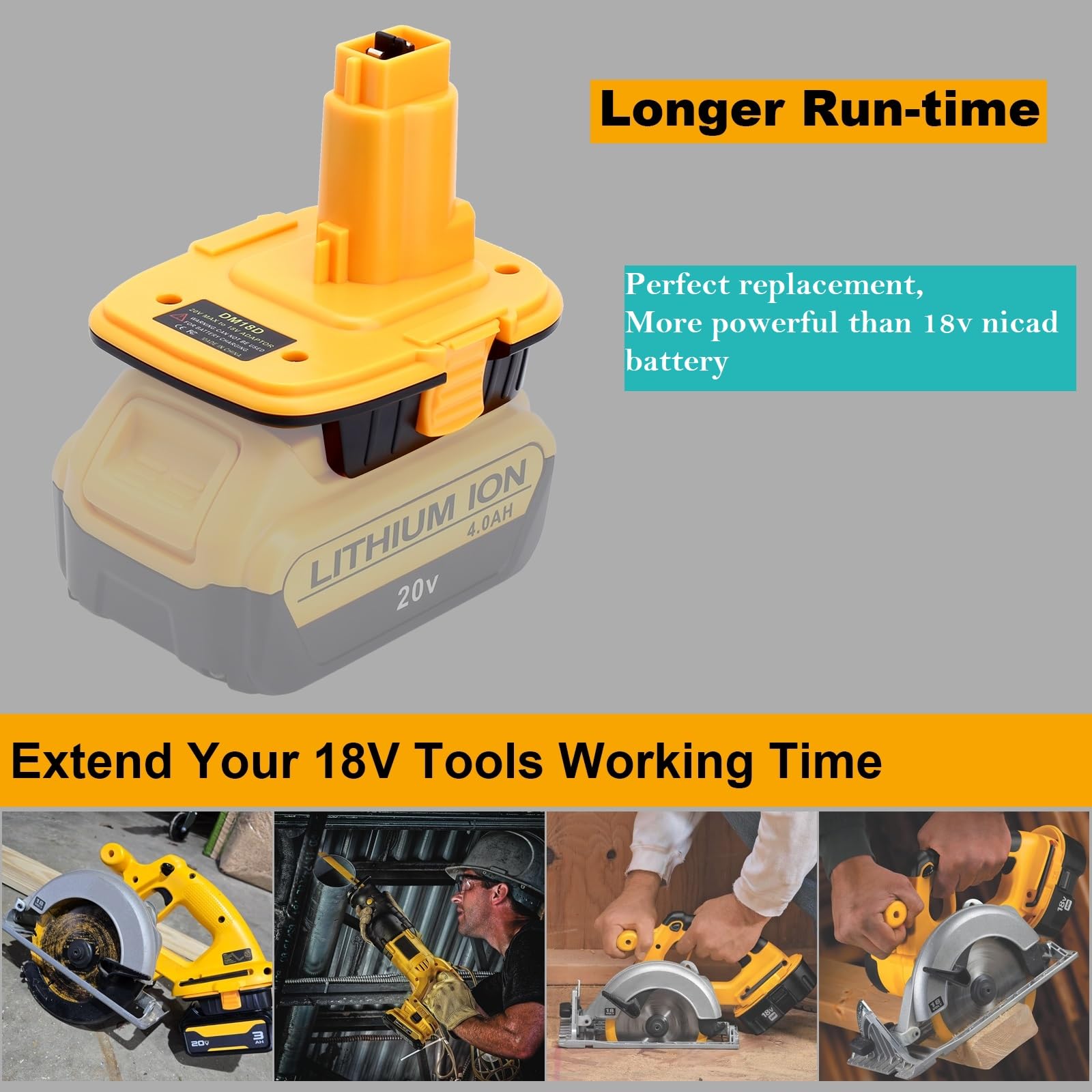 Paquete de 2 adaptadores de batería DM18D compatibles con herramientas Dewalt de 18 V, compatible con Dewalt de 20 V y compatible con batería de iones de litio Mil-waukee de 18 V convertida en