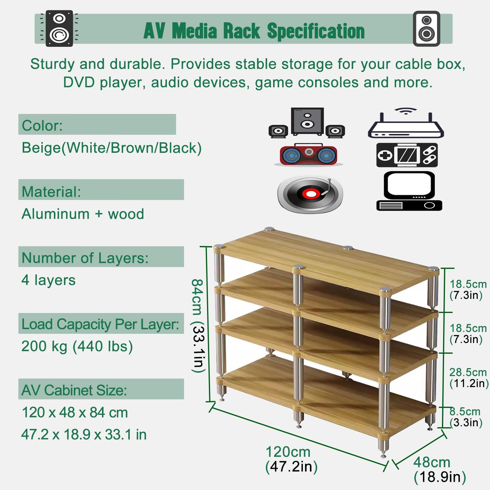 HighPerformanceRack per Home Theater ovisual Conent Cabinet/MaStand nizer Shelf per dispositivi o (120 x 48 x 84 cm)