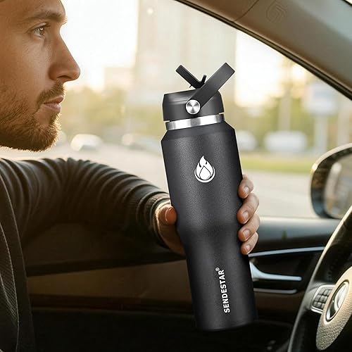 Miniatura 8 de SENDESTAR Botella de agua de acero inoxidable de 40 onzas (fría durante 48 horas, caliente durante 24 horas), botella aislada al vacío de doble