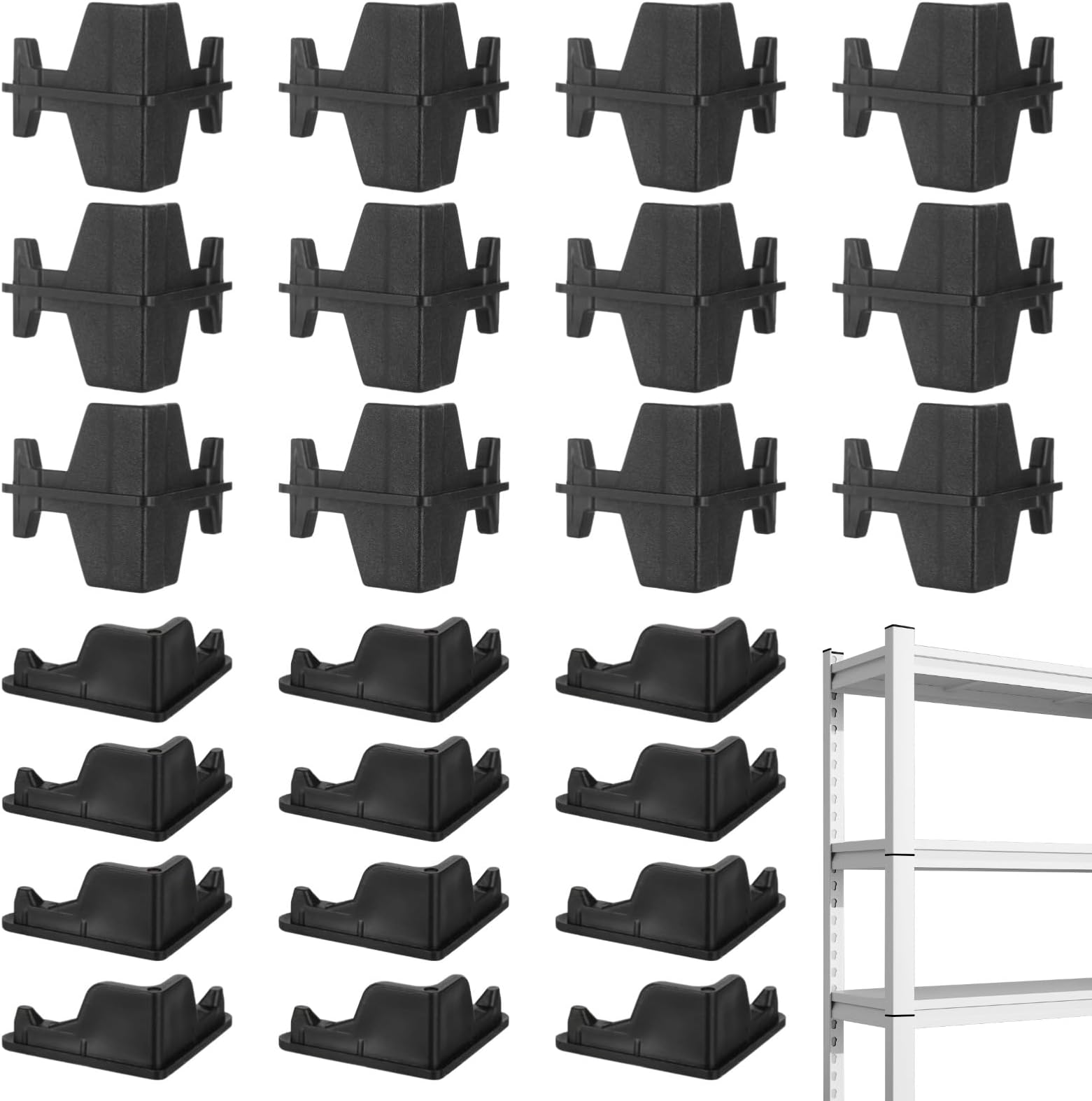 24 Pcs PP Plastic Post Insert Connectors, Sturdy Support for Storage Racks Including Whalen Muscle Rack Shelving, Wire Shelving Replacement Parts with 12 Post Corner Connectors and 12 Post Caps