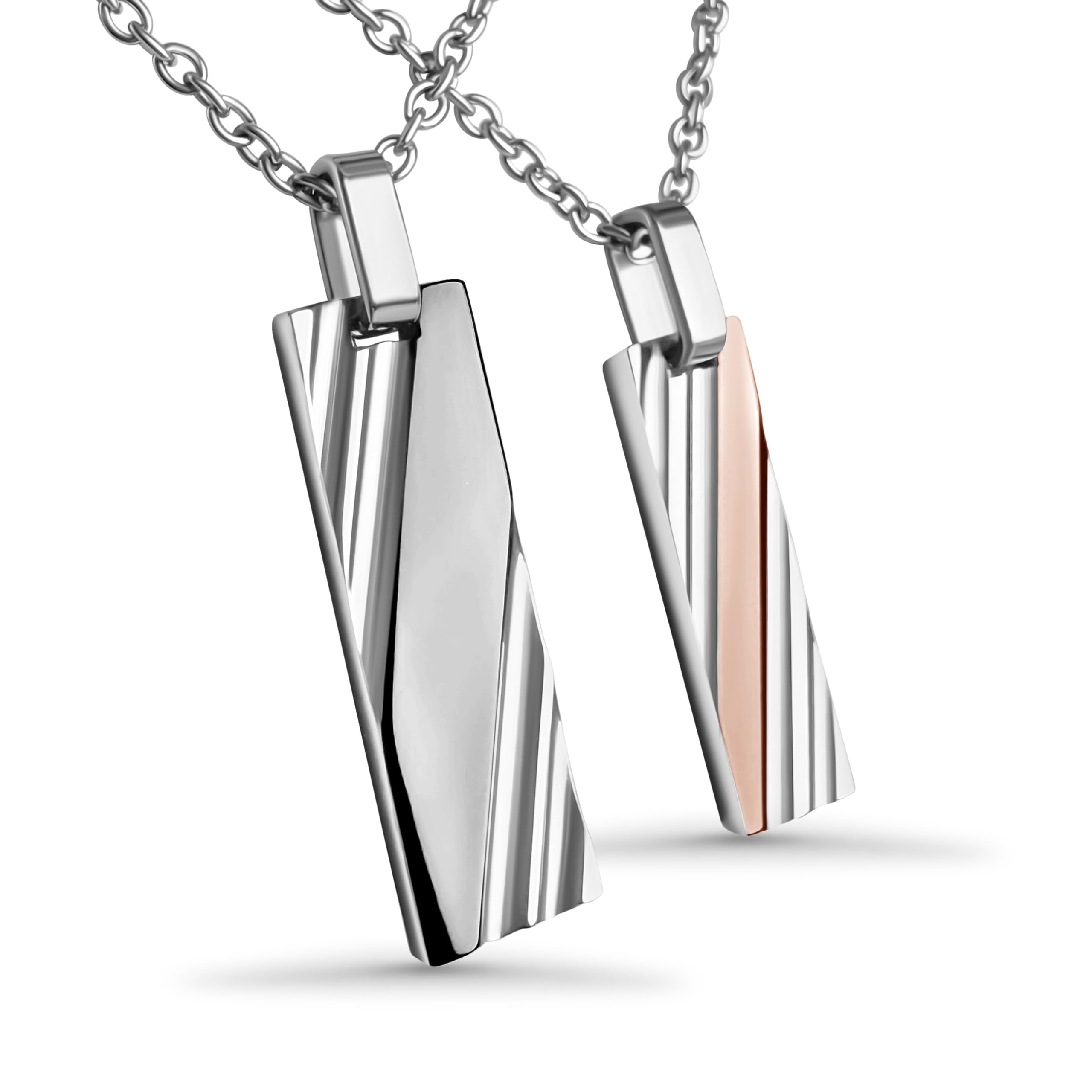 Personalisierte Kette mit Gravur Edelstahl 50 cm mit Anhänger Rechteck geriffelt in silber schwarz gold - Personalisierte Halskette für Frauen Männer - Personalisierter Schmuck Damen Herren