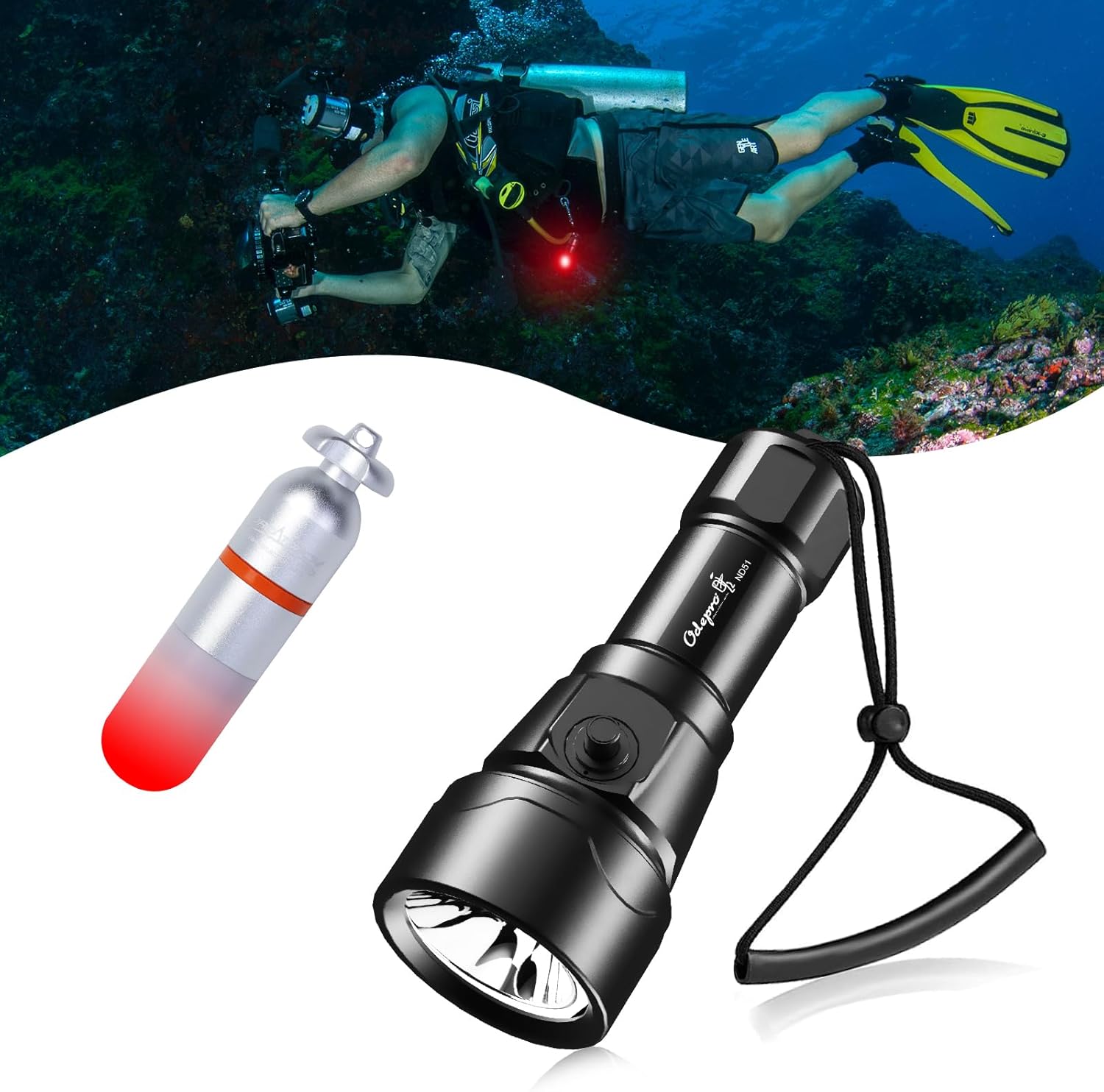 ORCATORCH SD01PRO (Red) Dive Signal Light + Odepro ND51 Dive Light Bundle - Powerful Illumination & Emergency Safety, Designed for Scuba, Night & Cave Diving